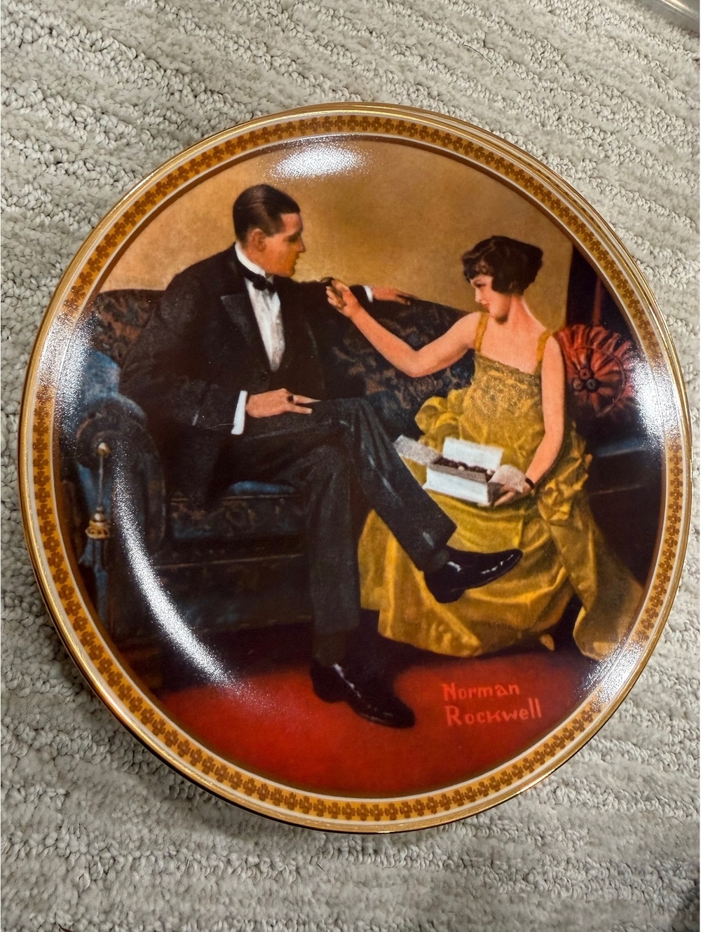 Norman Rockwell Knowles collector plate couple on sofa scene